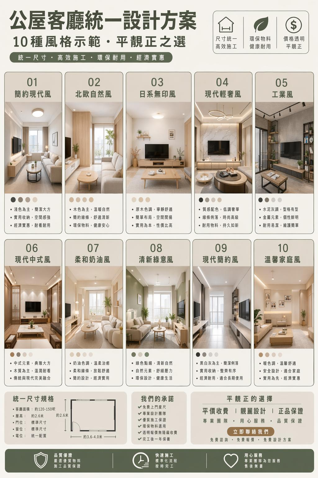 公屋客廳統一設計方案 10 種風格示範